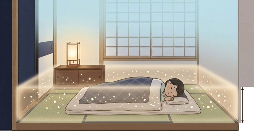 床面付近にアレルゲンが滞留するイメージ図